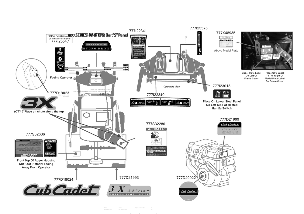 Label Map Diagram and Parts List for 3X34-INCHPROH (31AH8E2V710)(2016) Cub Cadet Snow Blower